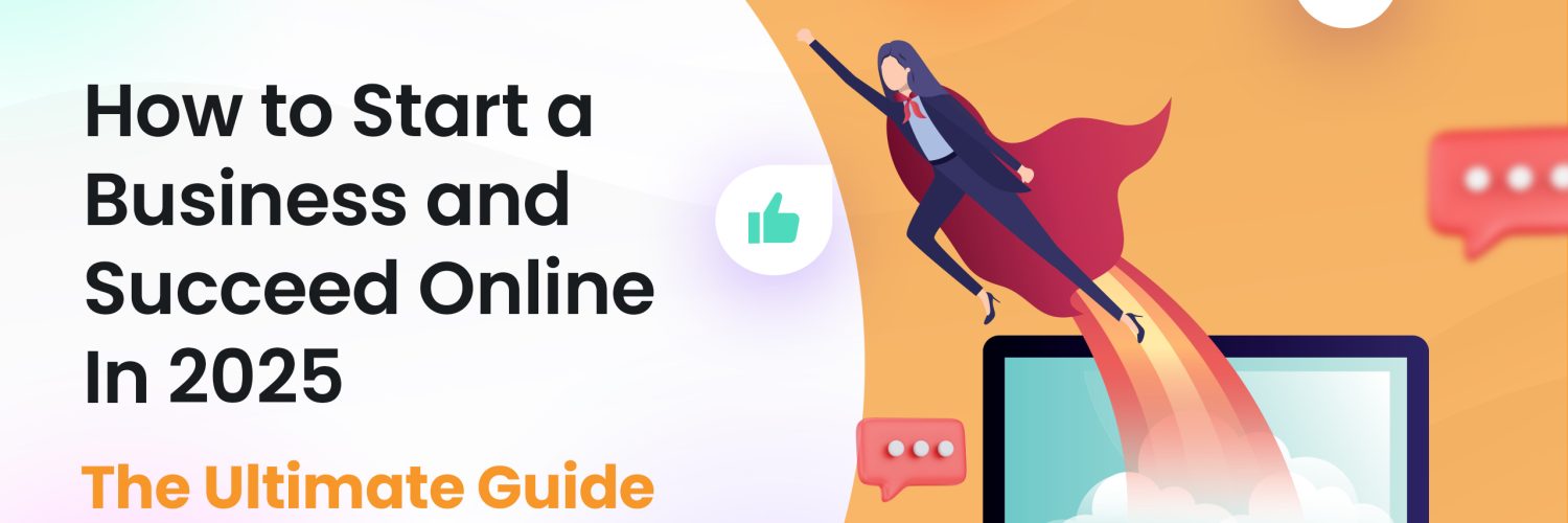 how to start business in 2025 - a businesswoman women flying from a computer—symbolizes success of ecommerce