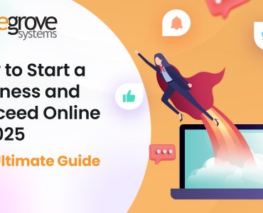 how to start business in 2025 - a businesswoman women flying from a computer—symbolizes success of ecommerce