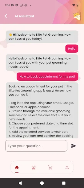 Elite Pet App AI Chatbot